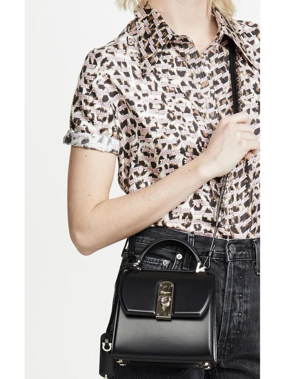 Salvatore Ferragamo Small Boxyz Leather Satchel Black Crossbody Bag